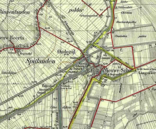 De kaart rond Nieuweschans.